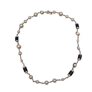 J. Crew Pearl Rhinestone Station Necklace Gold Tone 28 Inches